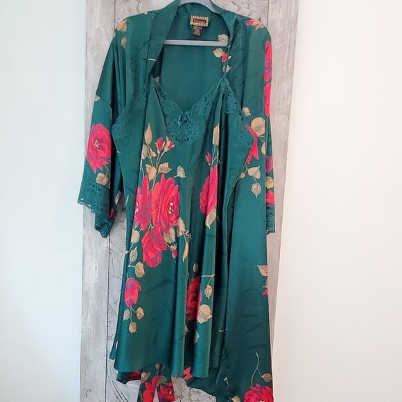 NWOT Vintage SET Solange Satin Emerald Kimono Gown 18/20 Robe Size 22/28~ 2XL. - Picture 1 of 9